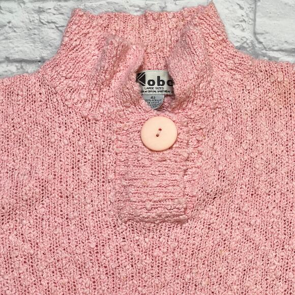 Vintage Kobe Crystal Sportswear Short Sleeve Sweater Women 42 XL One Button Pink - Picture 2 of 6